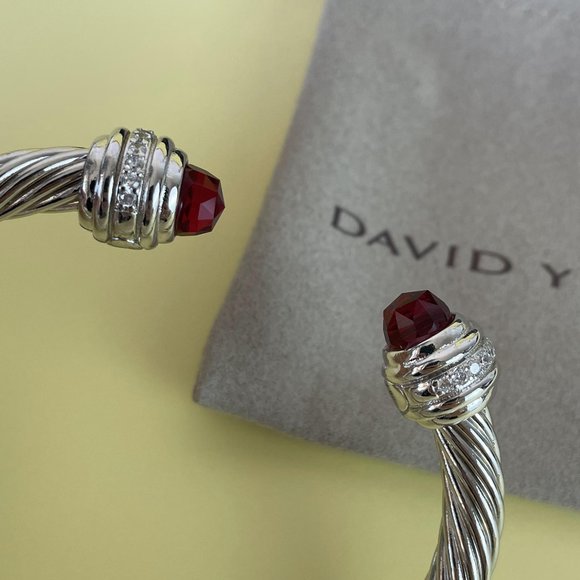Cable Classics Bracelet in Sterling Silver with Garnet and Pavé Diamonds M - Picture 4 of 6